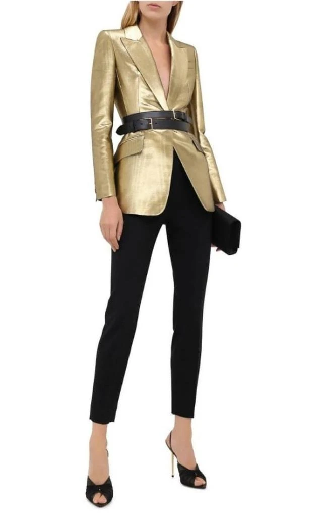 商品Alexander McQueen|Gold Metallic Moiré Jacket,价格¥11323,第2张图片详细描述