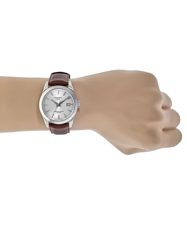 商品Tissot|Tissot T-Classic Powermatic 80 Silicium Silver Dial Brown Leather Strap Men's Watch T127.407.16.031.00,价格¥4731,第4张图片详细描述