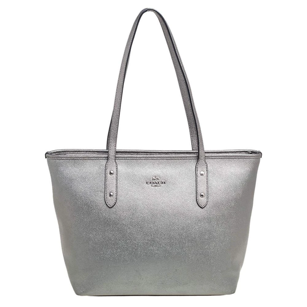 商品[二手商品] Coach|Coach Metallic Grey Leather City Zip Tote,价格¥944,第1张图片
