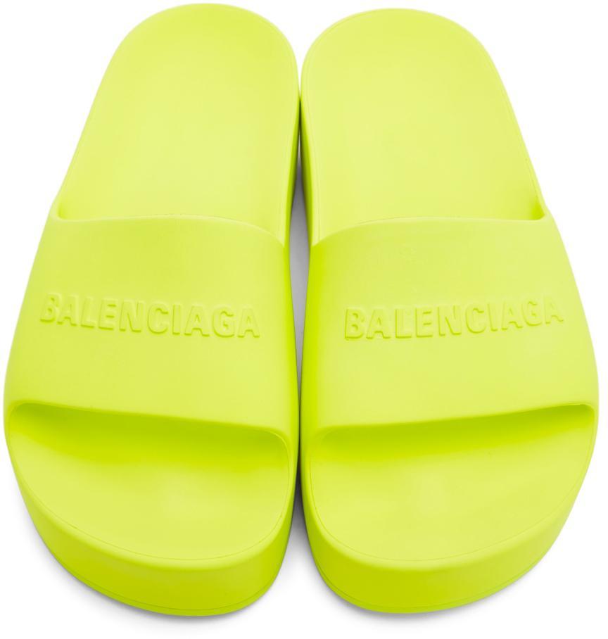商品Balenciaga|Yellow Chunky Platform Slides,价格¥1368,第7张图片详细描述