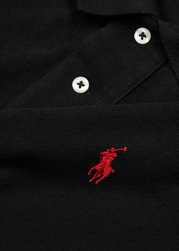Black custom slim piqué cotton polo shirt商品第5张图片规格展示