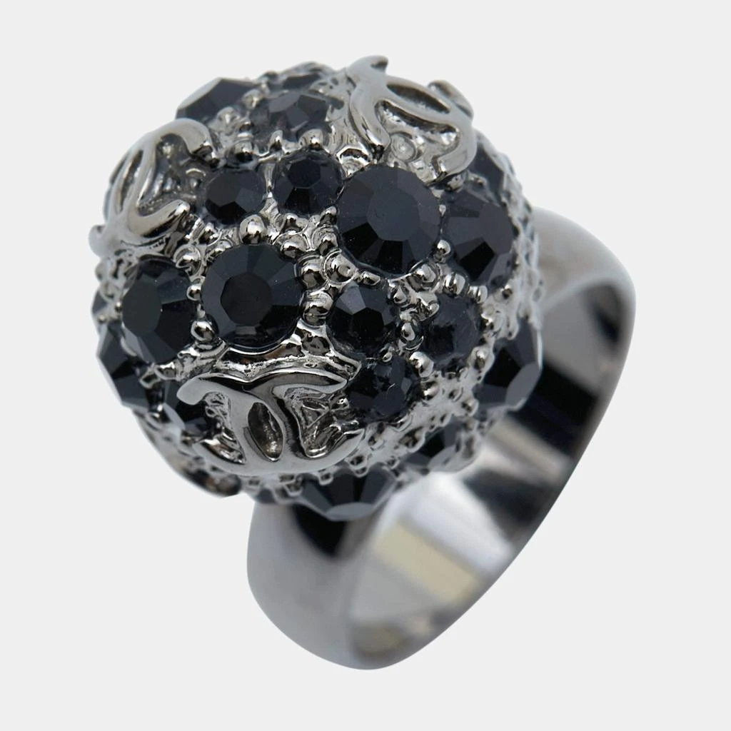 商品[二手商品] Chanel|Chanel Gunmetal Tone Black Crystal CC Sphere Ring Size EU 52.5,价格¥2875,第3张图片详细描述