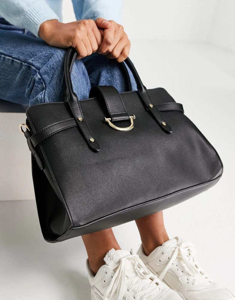 商品ASOS|ASOS DESIGN tote bag in black with gold hardware ,价格¥181,第4张图片详细描述