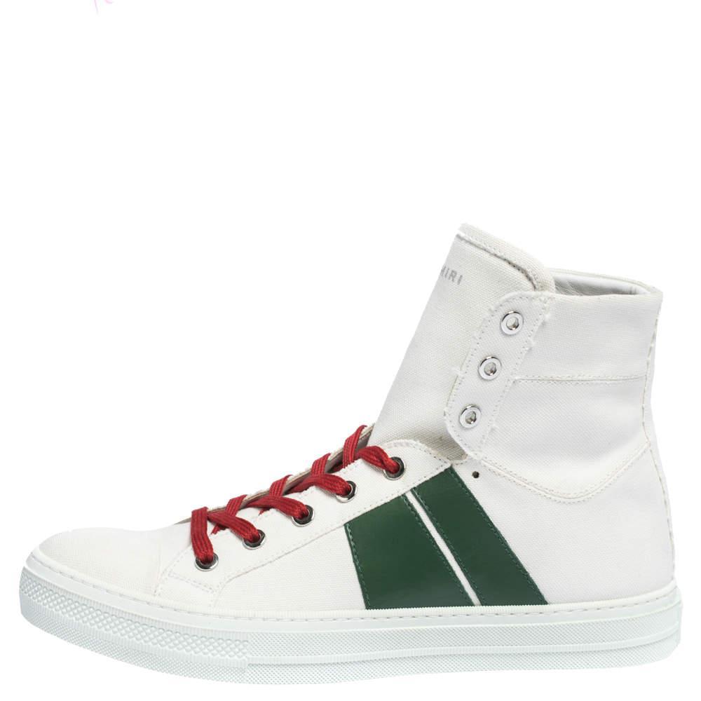 商品[二手商品] AMIRI|Amiri White/Green Canvas and Leather Sunset High Top Sneakers Size 42,价格¥1865,第4张图片详细描述