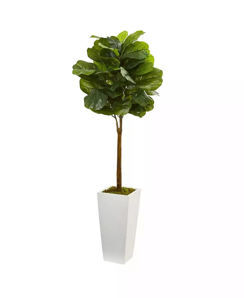 商品NEARLY NATURAL|4' Fiddle Leaf Artificial Tree in White Tower Planter,价格¥941,第1张图片