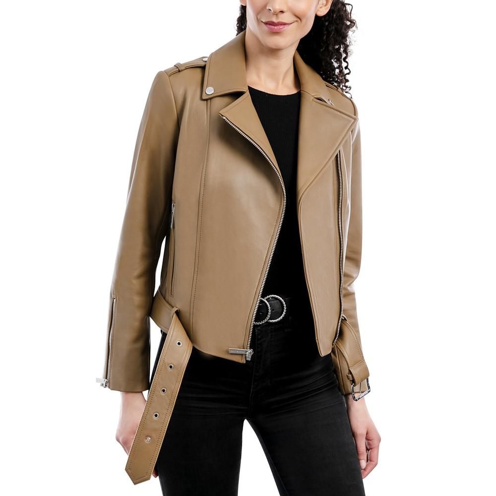 Women's Belted Leather Moto Coat, Created for Macy's商品第4张图片规格展示