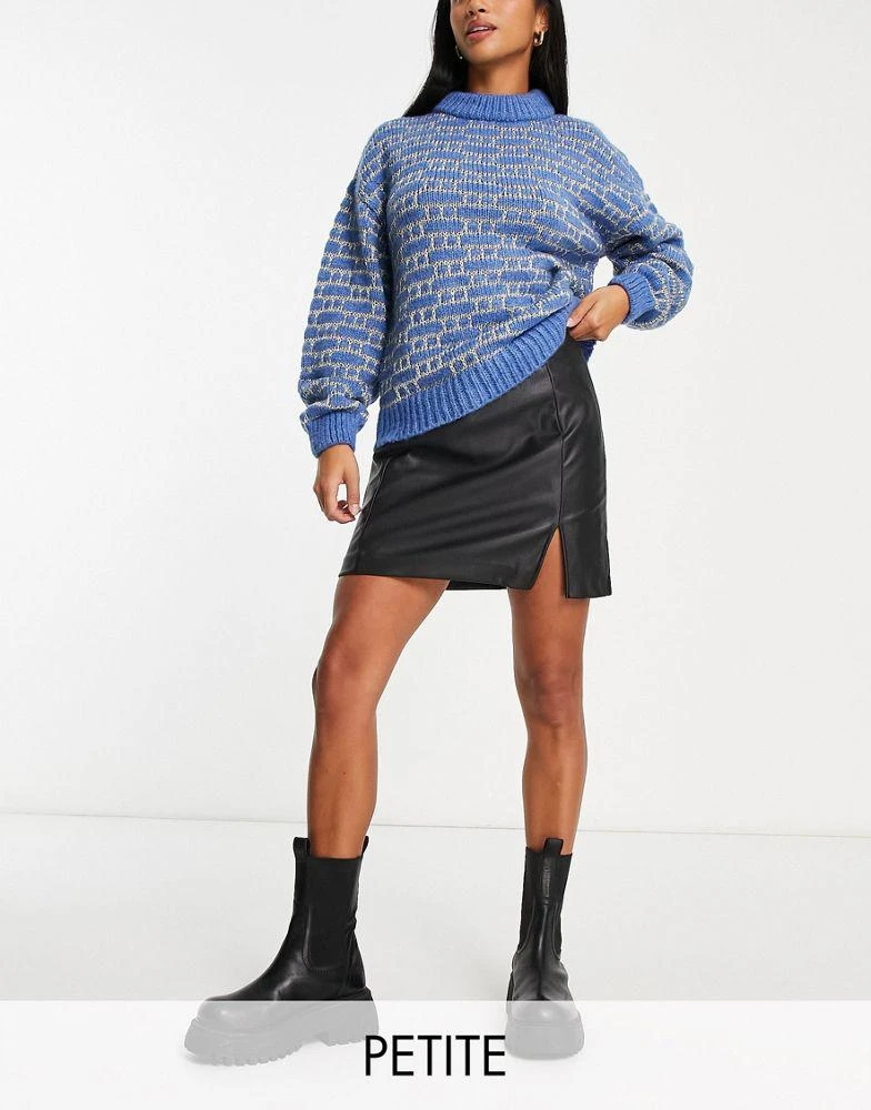 商品New Look Petite|New Look Petite faux leather side split mini skirt in black,价格¥118,第1张图片