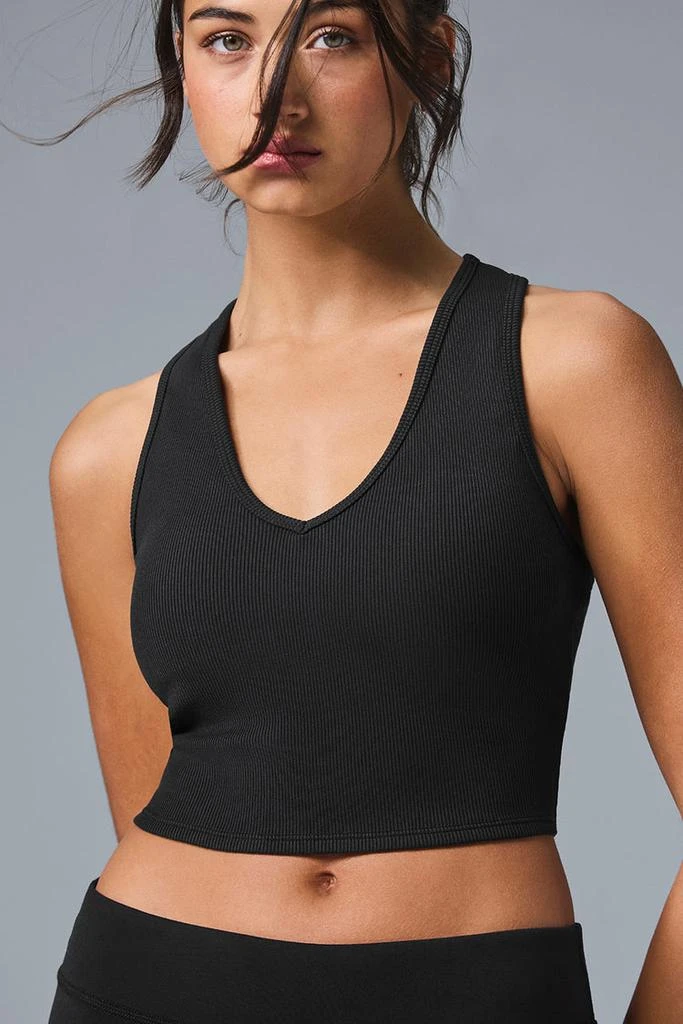 商品Alo|Goddess Ribbed Cropped Racerback Tank - Black,价格¥574,第1张图片
