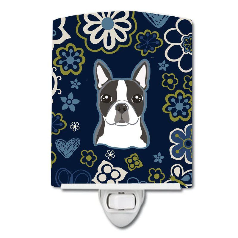 商品Caroline's Treasures|Blue Flowers Boston Terrier Ceramic Night Light,价格¥204,第1张图片