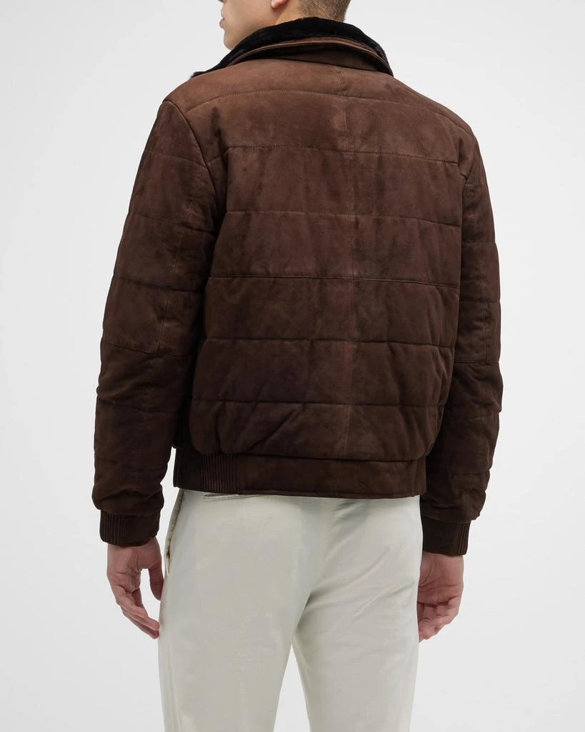 商品Neiman Marcus|Men's Suede Puffer Jacket with Shearling-Lined Collar,价格¥3429,第4张图片详细描述