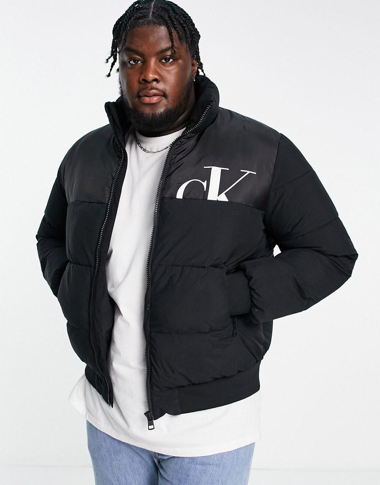 商品Calvin Klein|Calvin Klein Jeans Big & Tall mix media logo puffer jacket in black,价格¥1573,第4张图片详细描述