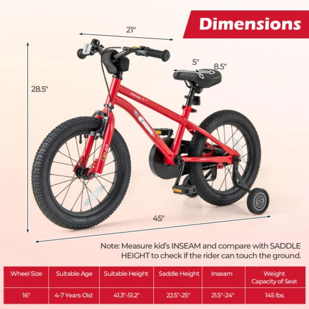 商品Hivvago|16-Inch Kids Bike Ages 4-7 with Handbrake and Coaster Brake and Bell Ring-16 inches,价格¥1231,第1张图片