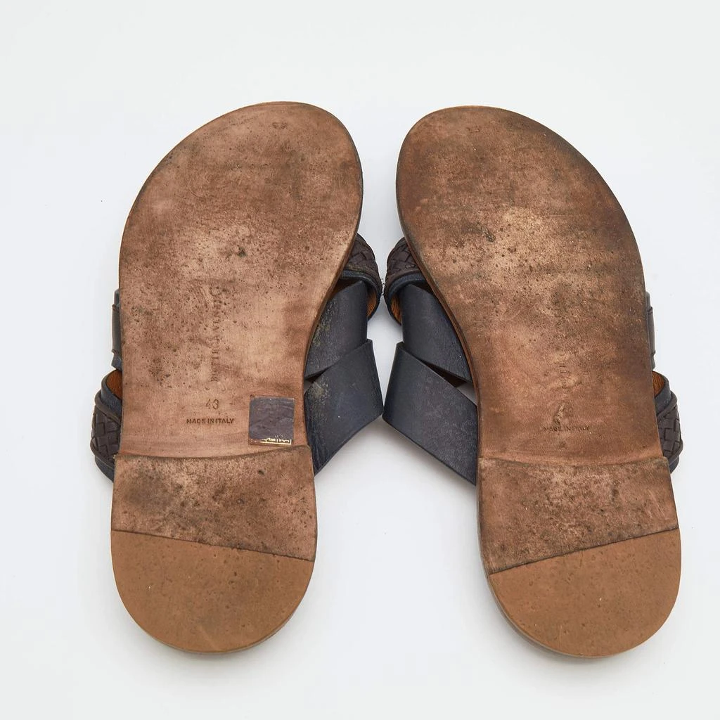 Bottega Veneta Black/Dark Brown Leather Criss-Cross Flat Slide Sandals Size 43 商品