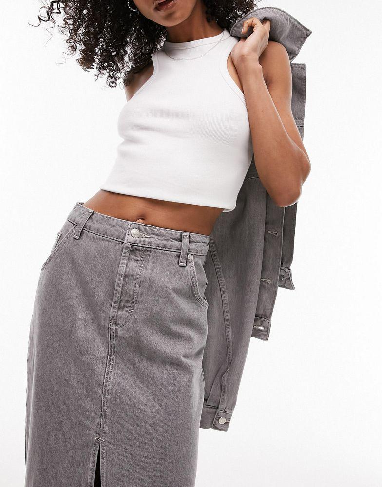 Topshop denim maxi skirt in grey商品第2张图片规格展示