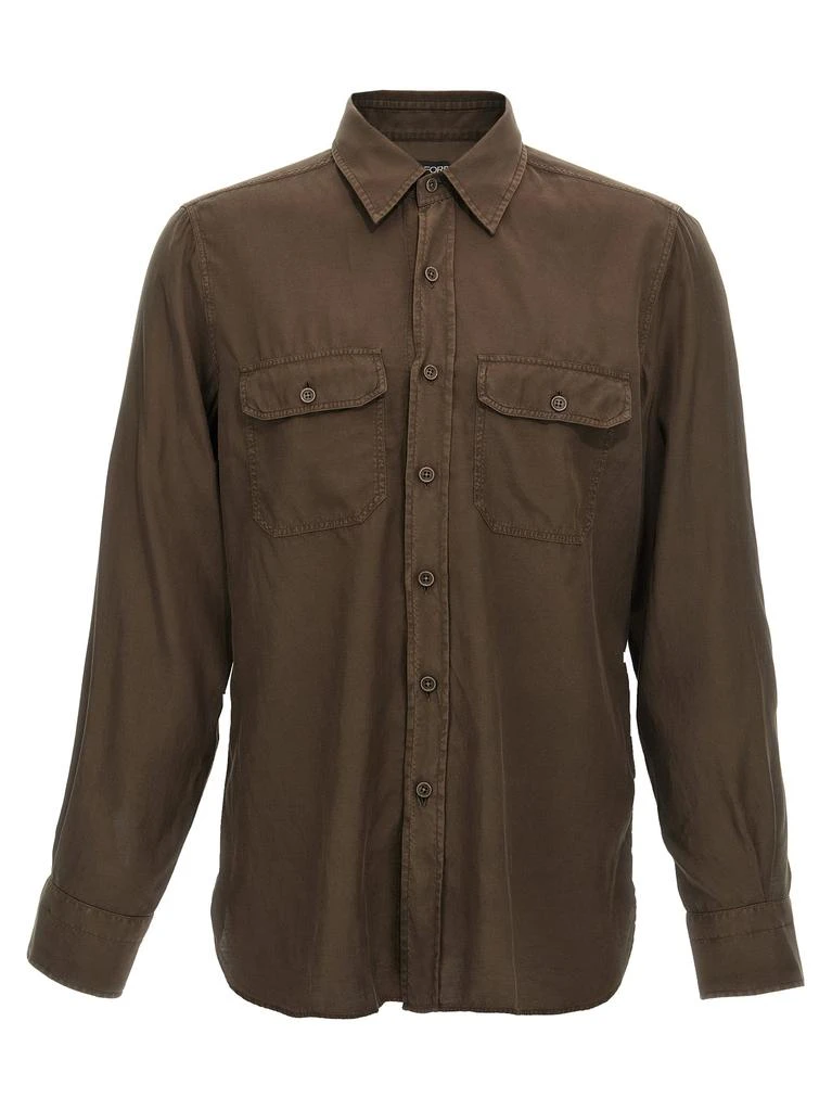 商品Tom Ford|Twill Shirt Shirt And Blouse Brown,价格¥3581,第1张图片