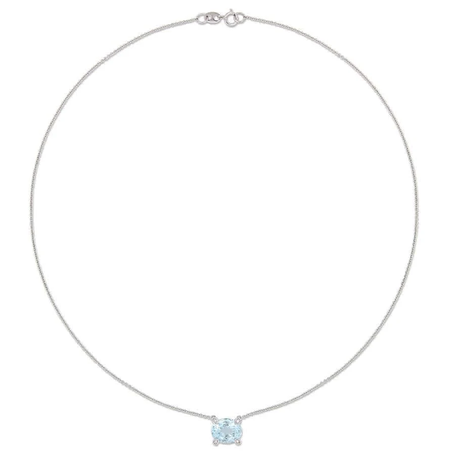 商品Amour|2 1/10 CT TGW Oval-cut Aquamarine and Diamond Accent Station Necklace In 10K White Gold,价格¥2191,第3张图片详细描述