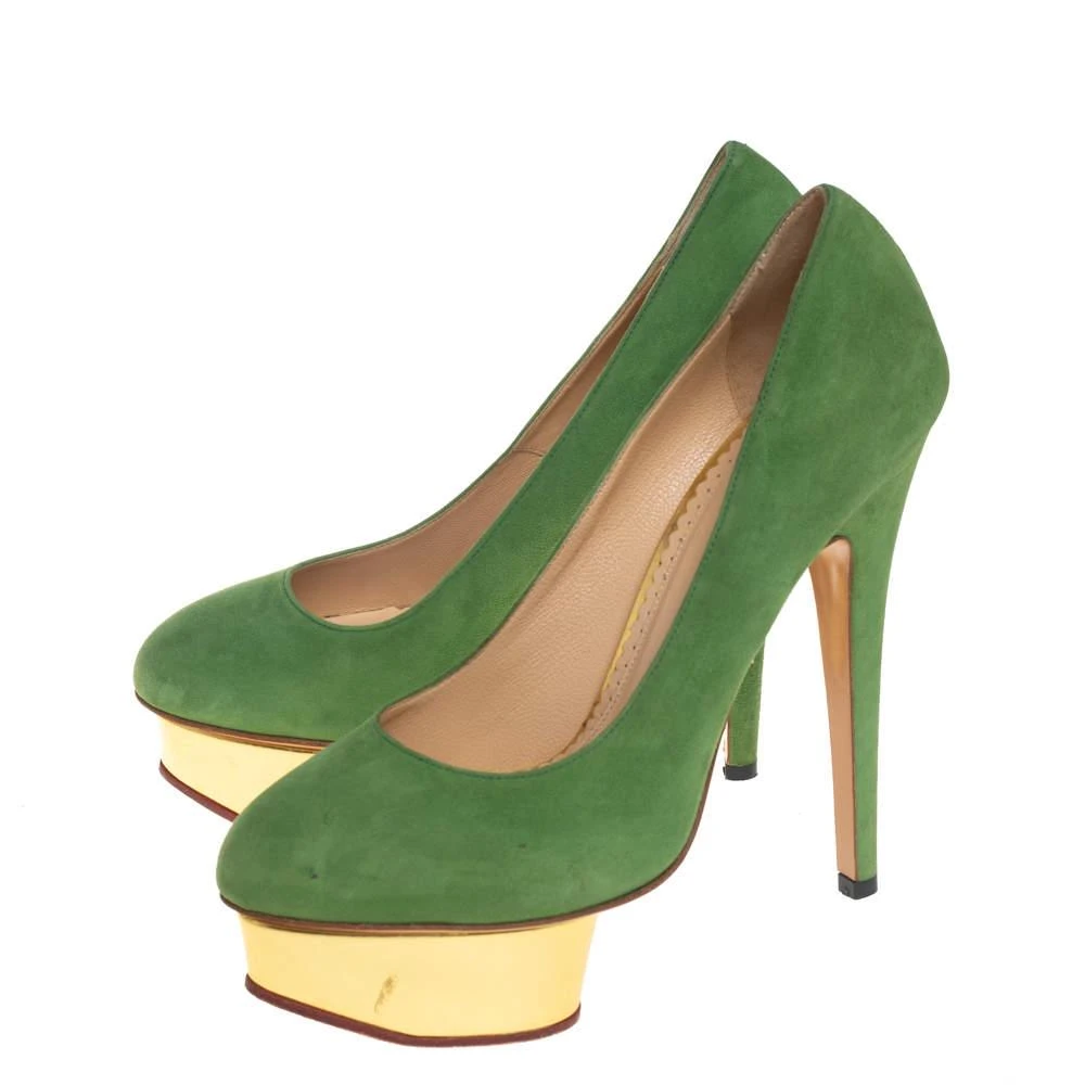 商品[二手商品] Charlotte Olympia|Charlotte Olympia Green Suede Dolly Platform Pumps Size 36.5,价格¥1802,第4张图片详细描述