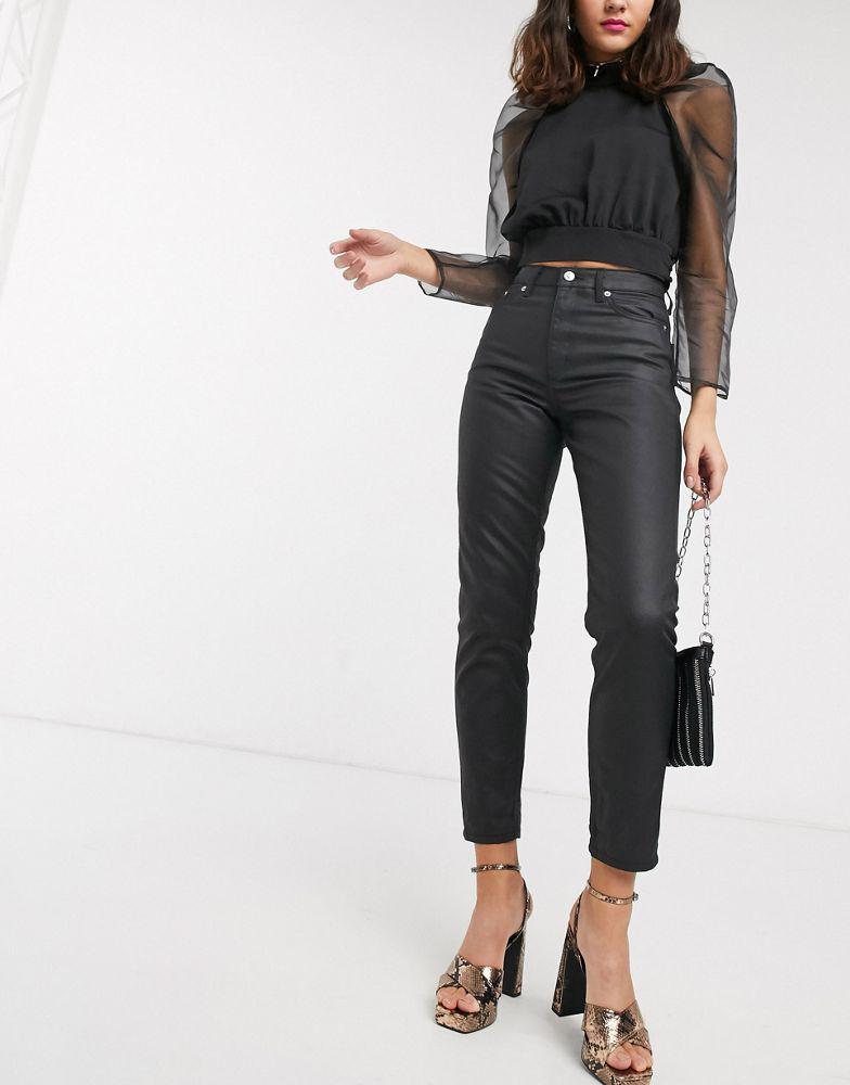 Topshop coated mom jeans in black商品第4张图片规格展示