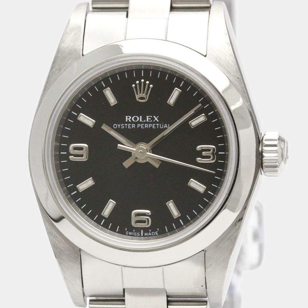 Rolex Black Stainless Steel Oyster Perpetual 76080 Automatic Women's Wristwatch 24 mm商品第2张图片规格展示