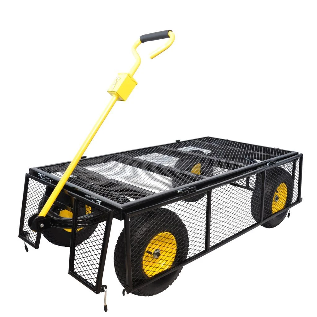 商品Simplie Fun|TC1861BK-YL Wagon Cart Garden cart trucks make it easier to transport firewood Yellow+Black,价格¥2463,第5张图片详细描述