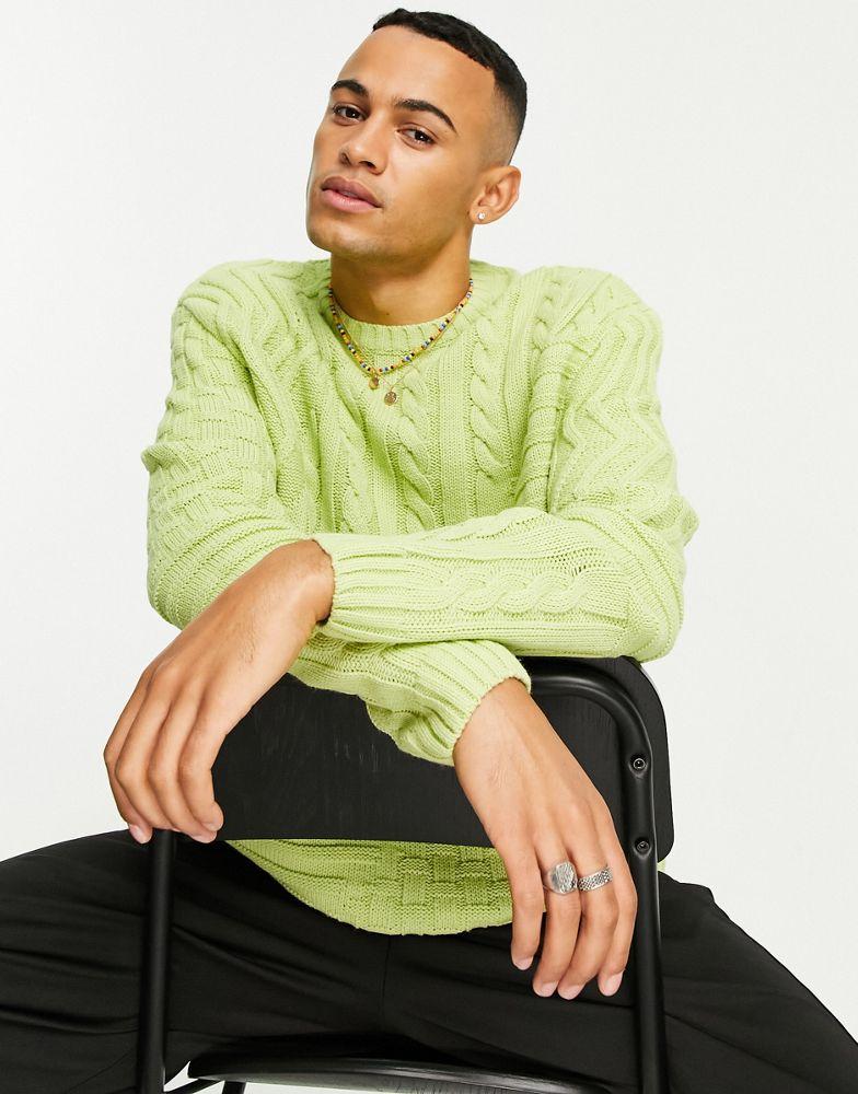 ASOS DESIGN oversized mixed cable knit jumper in mint green商品第3张图片规格展示