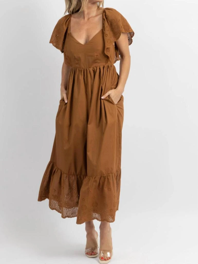 商品Fore|Eyelet And Ruffle Pocket Maxi Dress In Cocoa,价格¥310,第2张图片详细描述