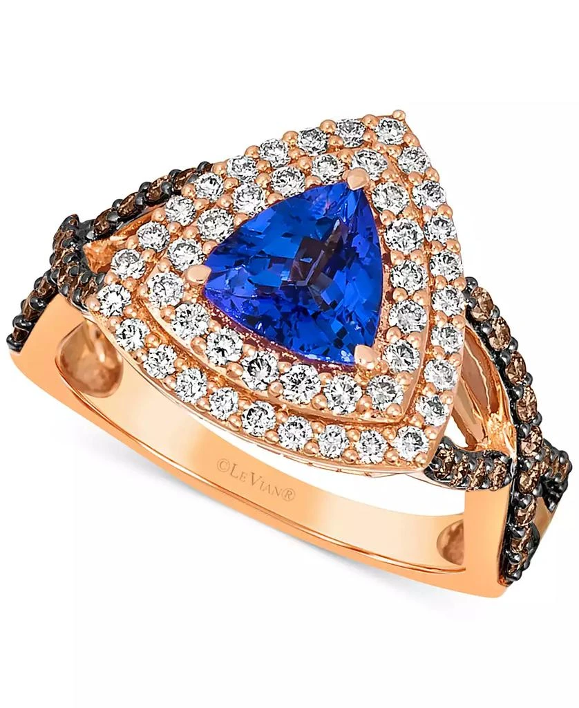商品Le Vian|Blueberry Tanzanite (1 ct. t.w.) & Diamond (3/4 ct. t.w.) Trillion Double Halo Ring in 14k Rose Gold,价格¥43164,第1张图片