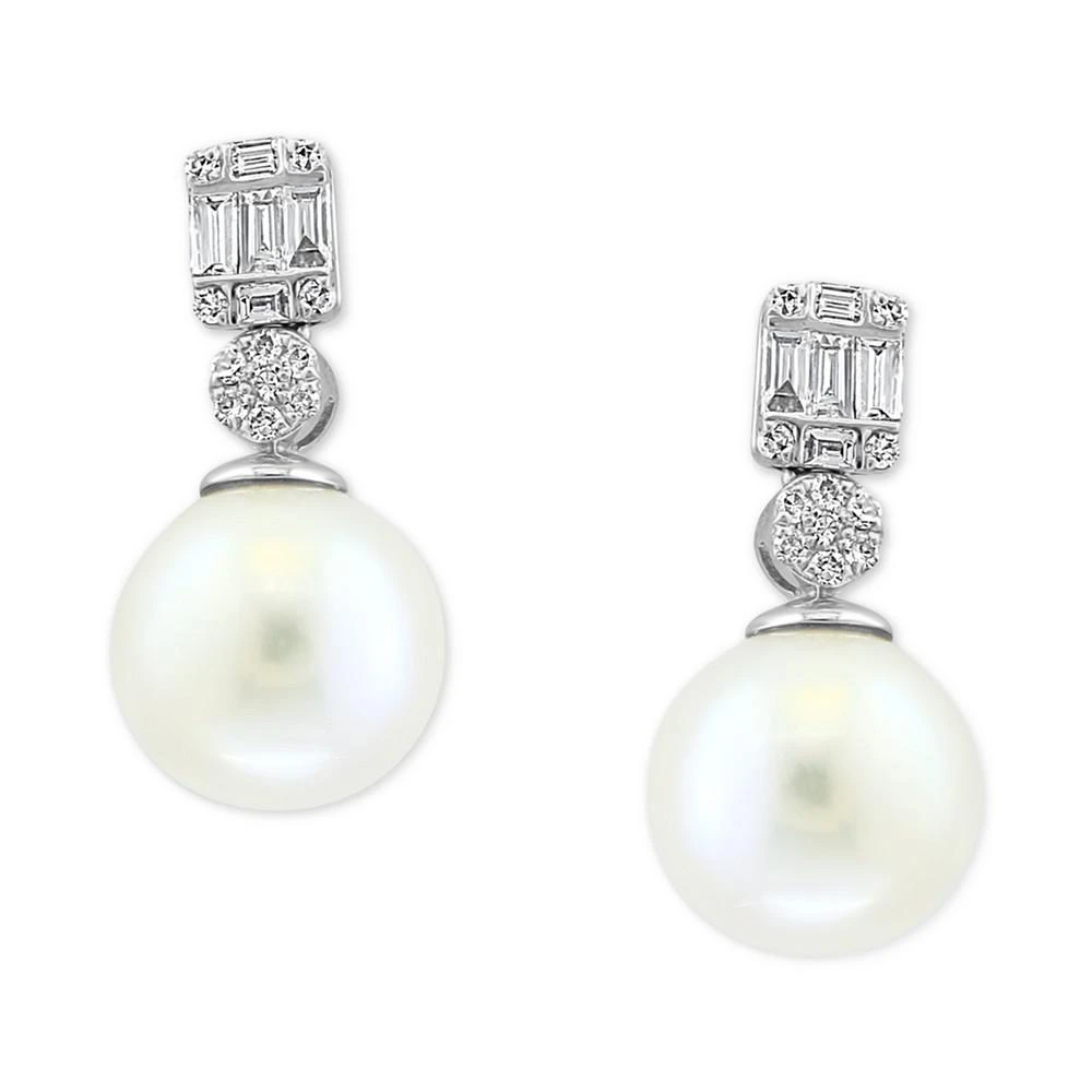 商品Effy|EFFY® Cultured Freshwater Pearl (9mm) & Diamond (1/5 ct. t.w.) Drop Earrings in 14k White Gold,价格¥14194,第3张图片详细描述