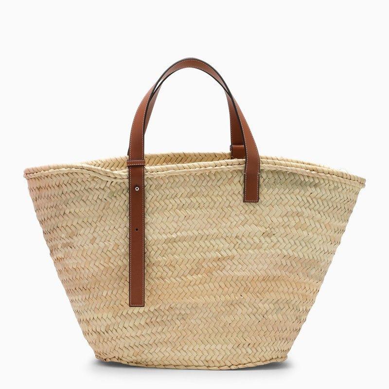Loewe LARGE BASKET BAG IN PALM LEAF AND LEATHER - Tote Bags