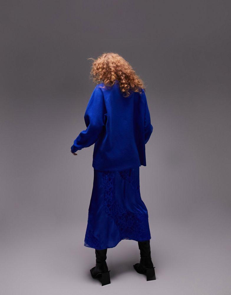 商品Topshop|Topshop oversized fleece sweat in blue,价格¥333,第5张图片详细描述