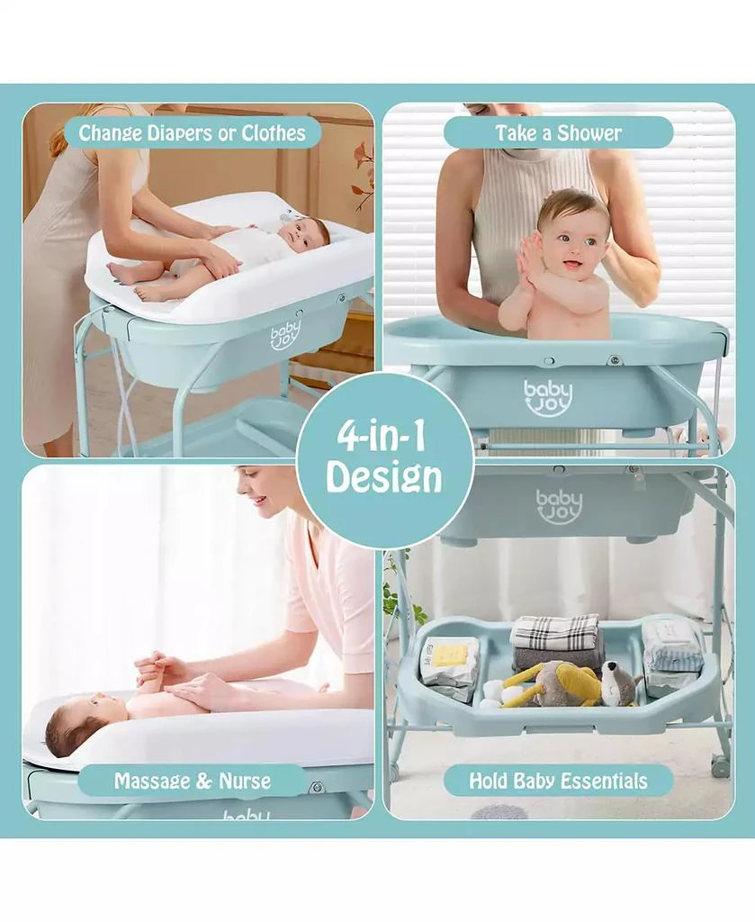 商品Costway|Baby Changing Table with Bathtub, Folding & Portable Diaper Station with Wheels,价格¥964,第4张图片详细描述