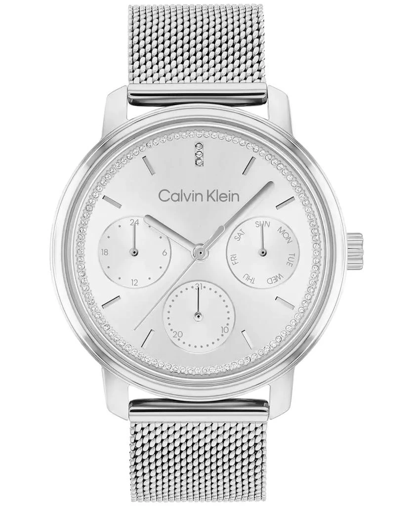 商品Calvin Klein|Women's Silver-Tone Stainless Steel Mesh Bracelet Watch 34mm,价格¥1348,第1张图片