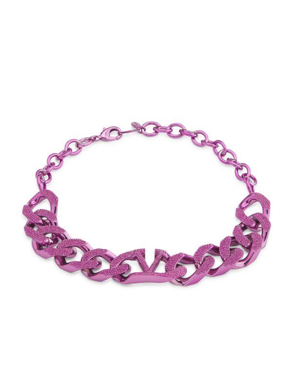 Crystal & Pink-Finished Brass Chain Choker Necklace