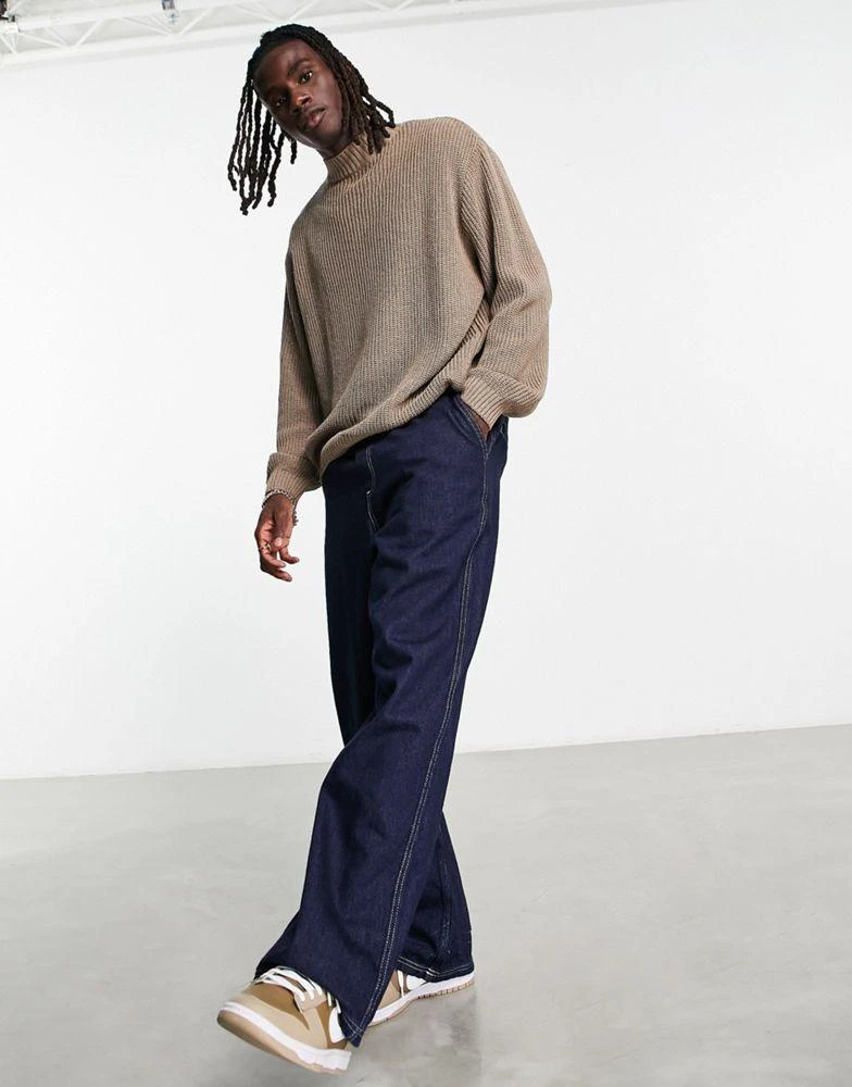 商品ASOS|ASOS DESIGN oversized fisherman rib turtle neck jumper in taupe marl,价格¥191,第4张图片详细描述