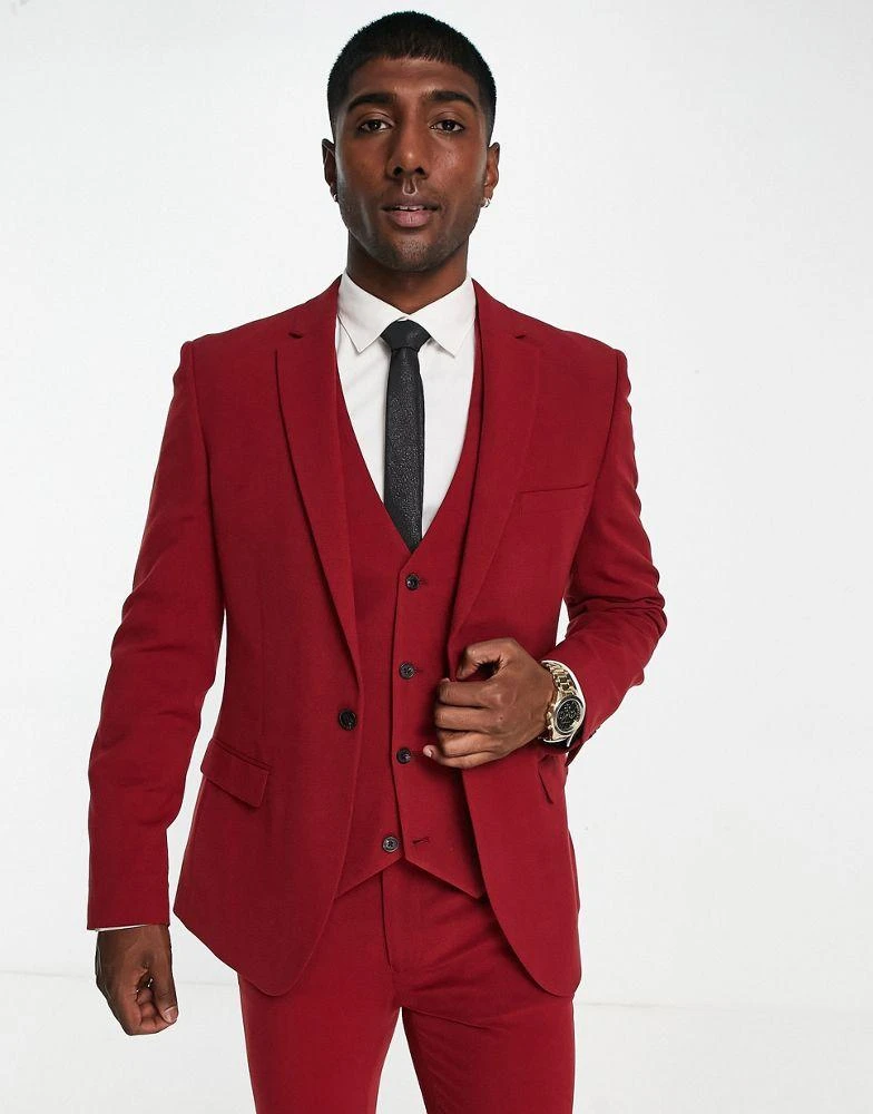 商品ASOS|ASOS DESIGN super skinny suit jacket in burgundy,价格¥428,第1张图片