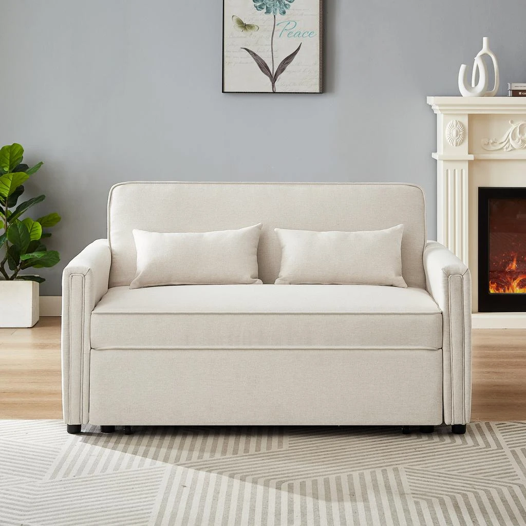 商品Streamdale Furniture|Streamdale Linen Loveseat Sleeper with Pull-Out Bed & Pillows,价格¥6433,第2张图片详细描述