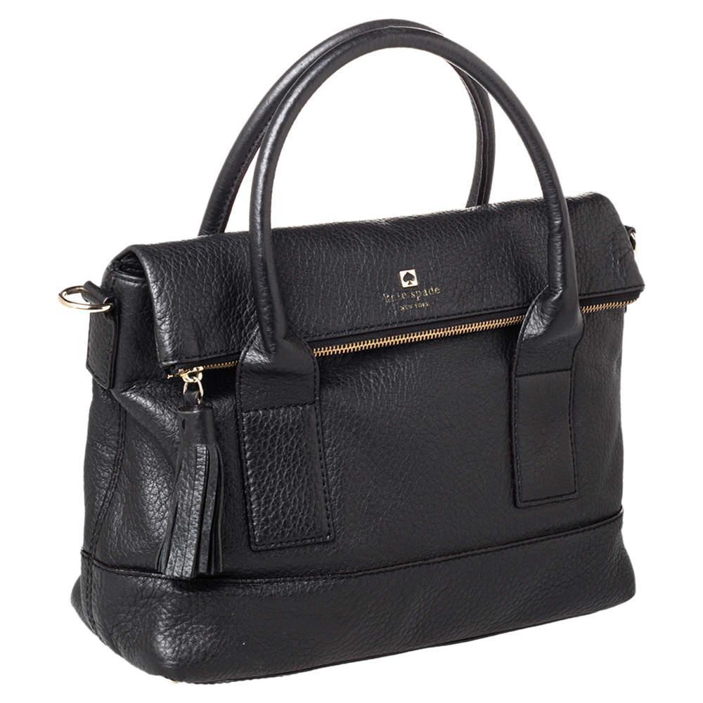 商品[二手商品] Kate Spade|Kate Spade Black Leather Foldover Tote,价格¥1334,第5张图片详细描述