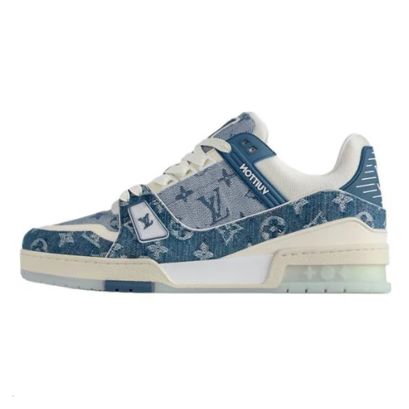 商品[国内直发] Louis Vuitton|Trainer 牛皮革 圆头系带 低帮 板鞋 男女同款 蓝白色,价格¥11922,第1张图片