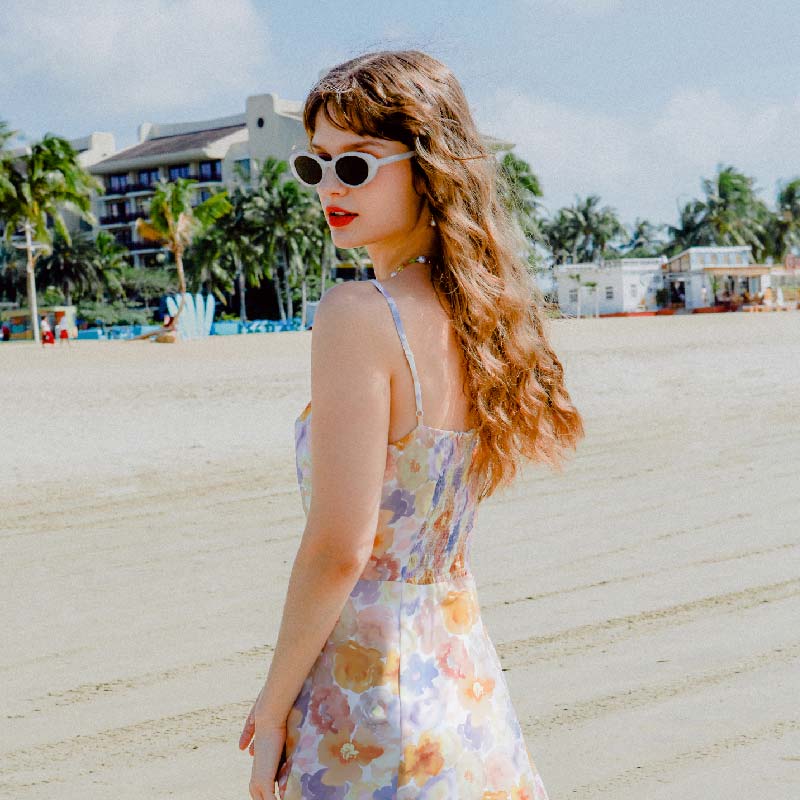 Neesha抽象油画 月季印花侧开衩法式吊带连衣裙 | Neesha Dress - Watercolor商品第5张图片规格展示