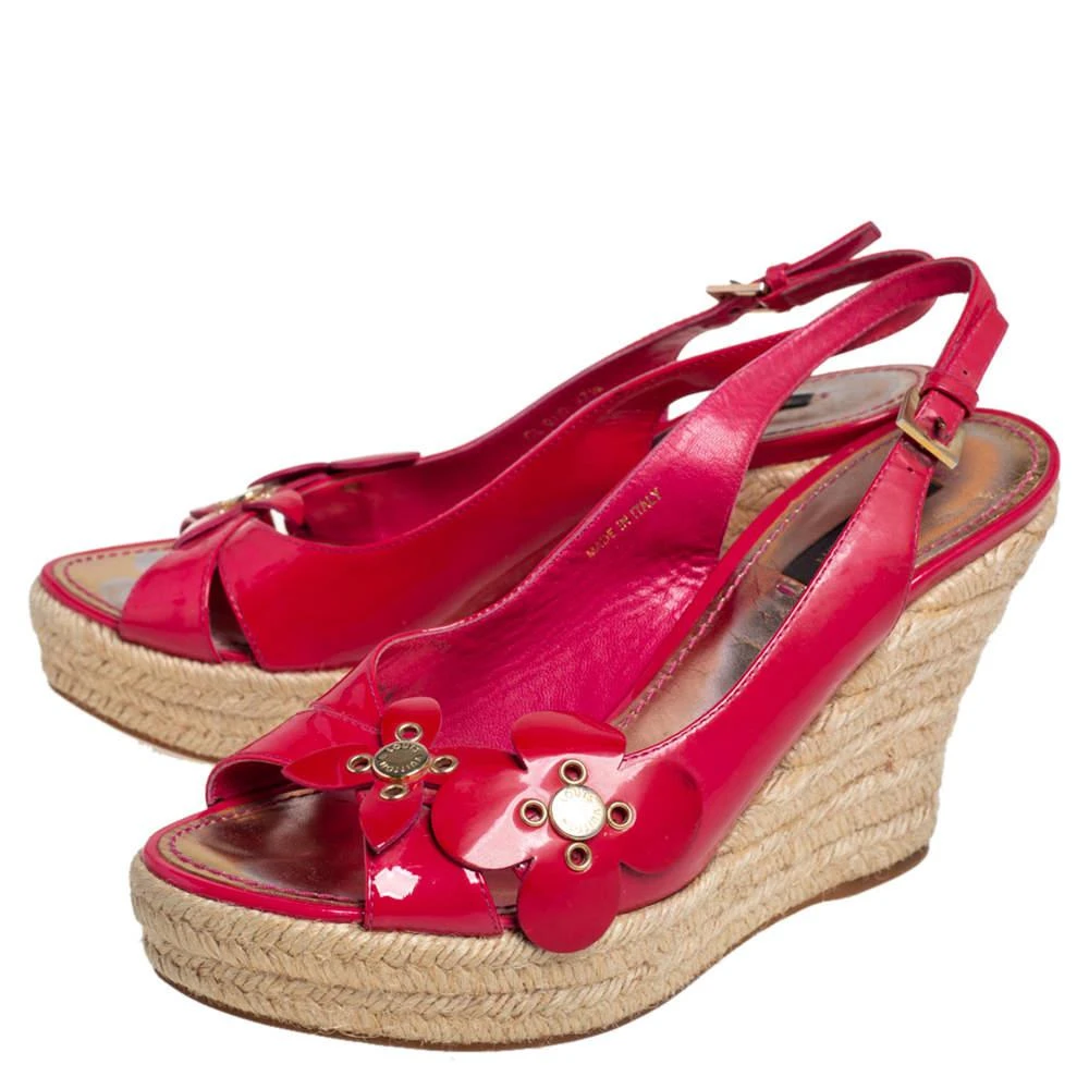 商品[二手商品] Louis Vuitton|Louis Vuitton Pink Patent Leather Floral Espadrille Wedges  Sandals Size 37.5,价格¥894,第4张图片详细描述