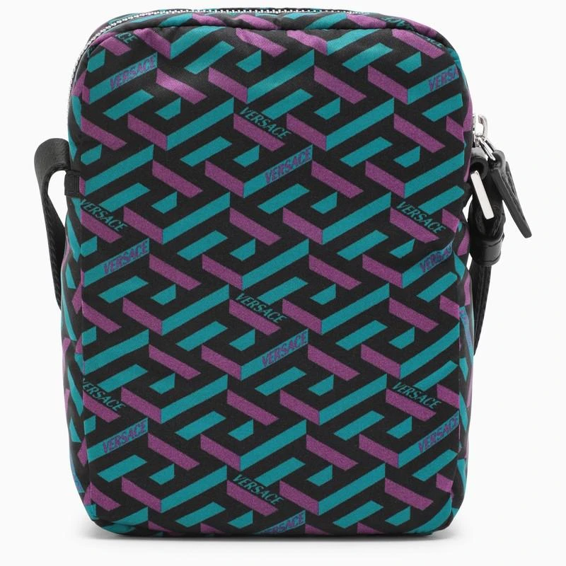 商品Versace|Small cross-body bag with a purple and teal La Greca print,价格¥2835,第4张图片详细描述