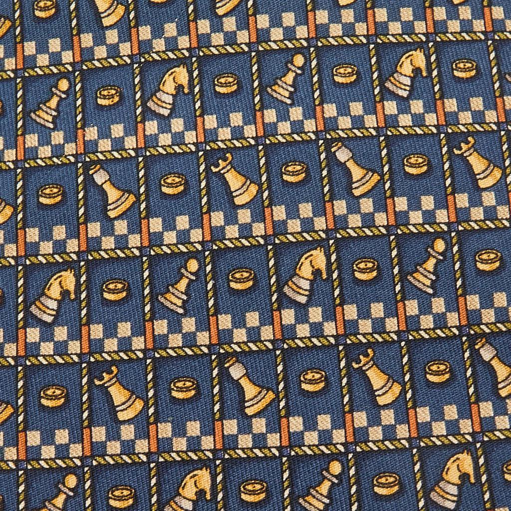 Salvatore Ferragamo Navy Blue Chess Print Silk Tie商品第2张图片规格展示