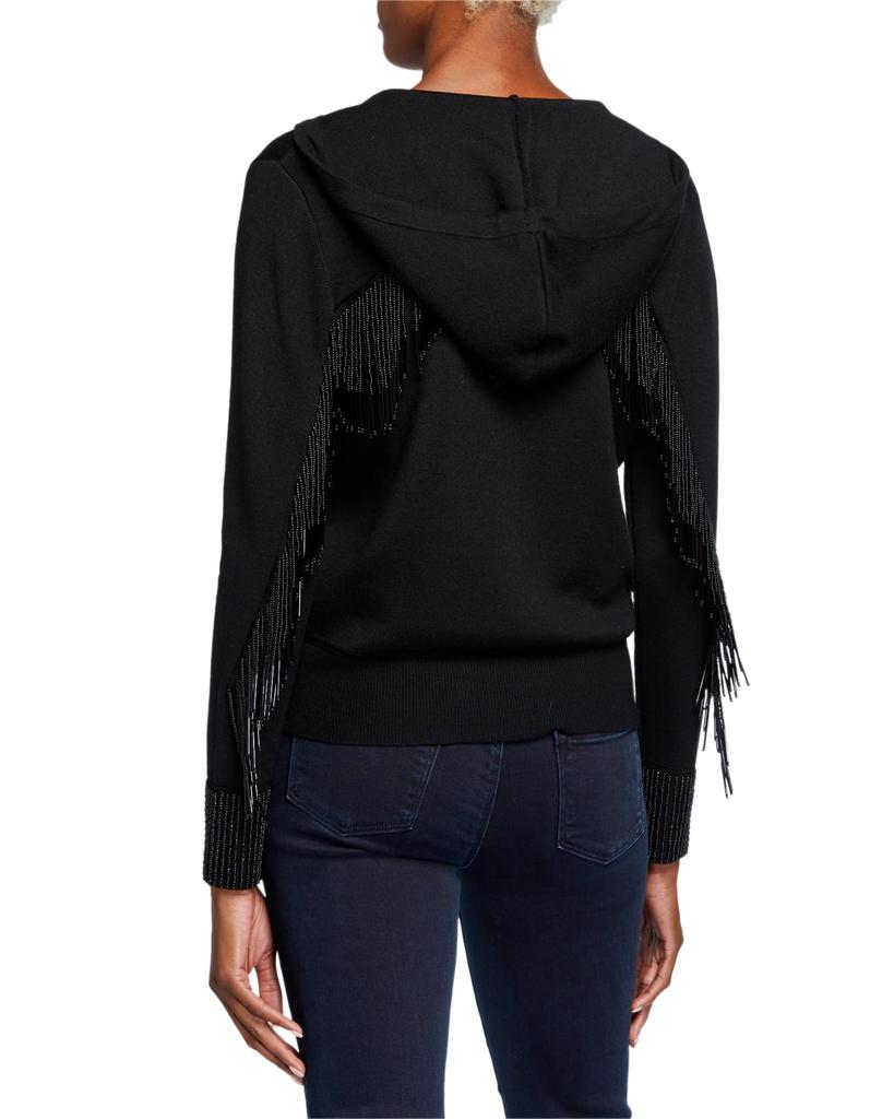 Reta Zip-Front Long-Sleeve Fringe-Trim Hooded Sweater商品第3张图片规格展示