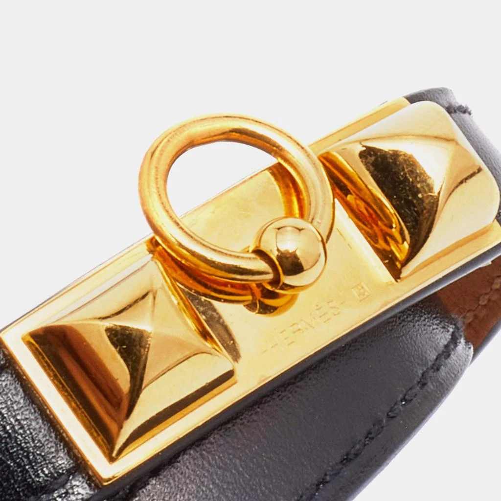 商品[二手商品] Hermes|Hermès Black Leather Gold Plated Rivale Double Tour Bracelet S,价格¥1553,第2张图片详细描述