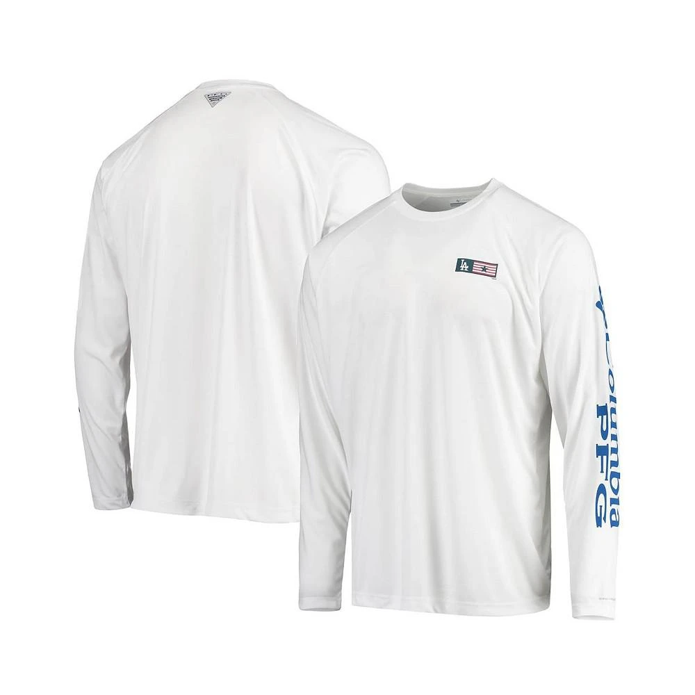 商品Columbia|Men's White Los Angeles Dodgers Americana Terminal Tackle Omni-Shade Raglan Long Sleeve T-shirt,价格¥354,第1张图片