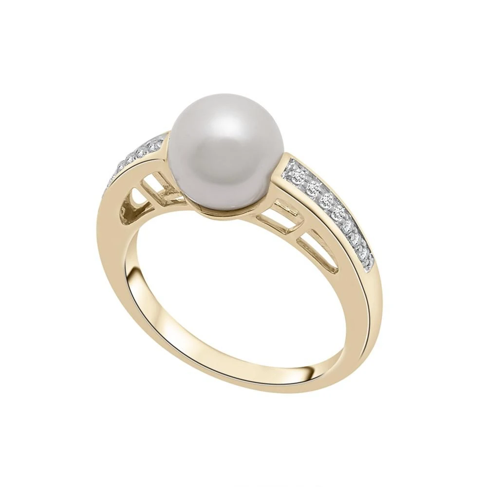 商品Macy's|Cultured  Freshwater Pearl (8mm) & Diamond (1/10ct. tw.) Fashion Ring in 14K Yellow Gold,价格¥4407,第1张图片