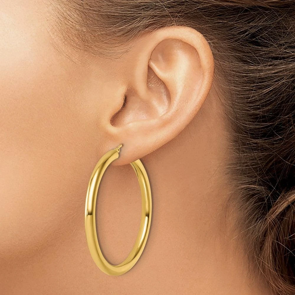 商品Diamond2Deal|14k Yellow Gold 4x50mm Round Hoop Earrings,价格¥11732,第3张图片详细描述