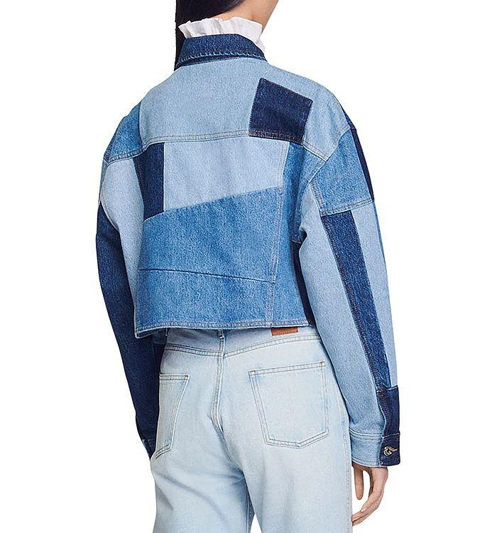 商品Sandro|Natie Patchwork Cropped Denim Jacket,价格¥1816,第2张图片详细描述