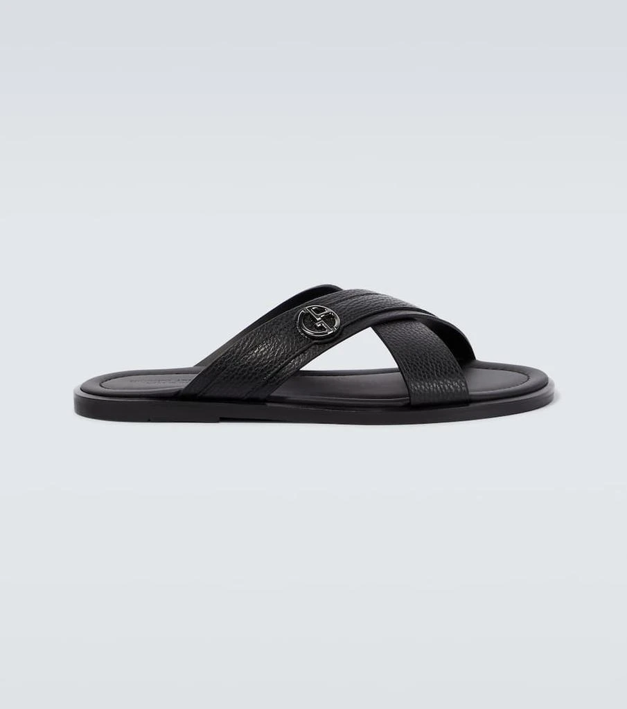商品Giorgio Armani|Logo leather slides,价格¥5011,第1张图片