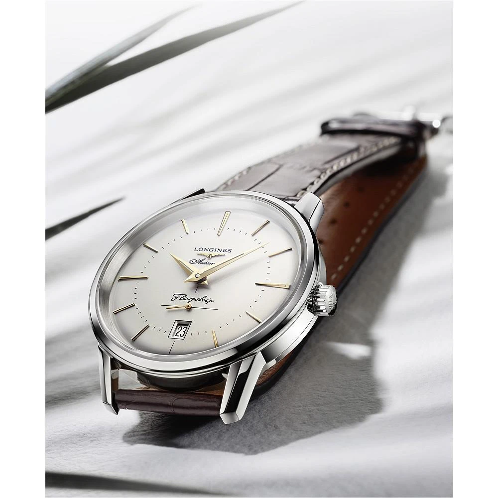 商品Longines|Men's Swiss Automatic Flagship Héritage Brown Alligator Leather Strap Watch 38.5mm,价格¥13283,第2张图片详细描述